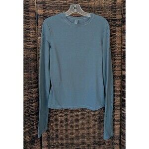 Skims Long Sleeve Cotton Tee Shirt Dusty Sea Glass Blue Medium Capsule Preppy